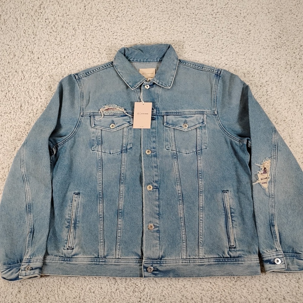 AG Adriano Goldschmied Jacket Mens 2XL Blue Denim Trucker Biker Jean Faded Ag-Ed